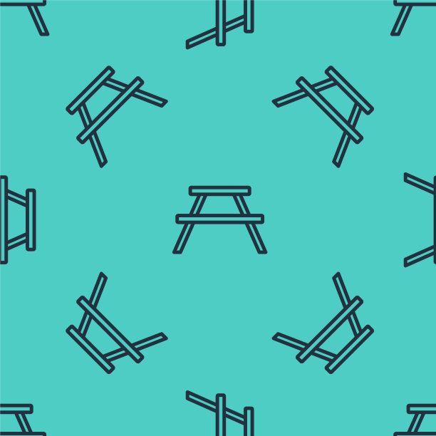 黑色线条的野餐桌子上有长凳图片下载