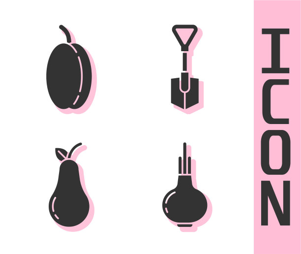 设置洋葱、李子、水果、梨和铲子图标图片下载