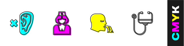 设置聋哑护士呕吐人和听诊器图标图片下载