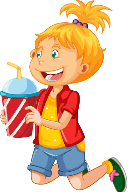 一个可爱的女孩拿着饮料杯卡通人物图片下载