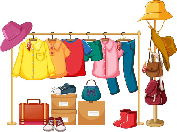 孤立的衣服陈列在架子上图片下载
