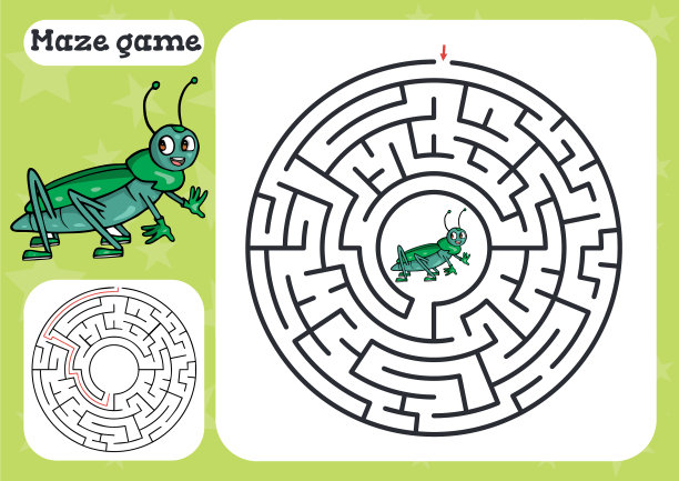 迷宫游戏为儿童可爱的卡通工作表图片下载