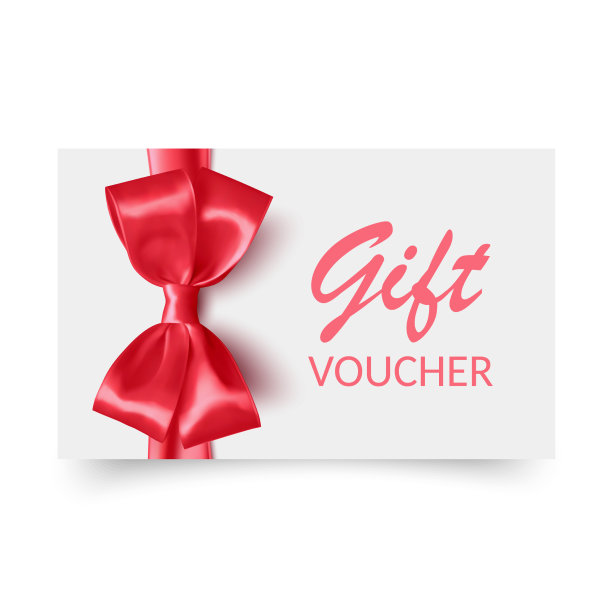 礼品券模板与红色蝴蝶结丝带图片下载