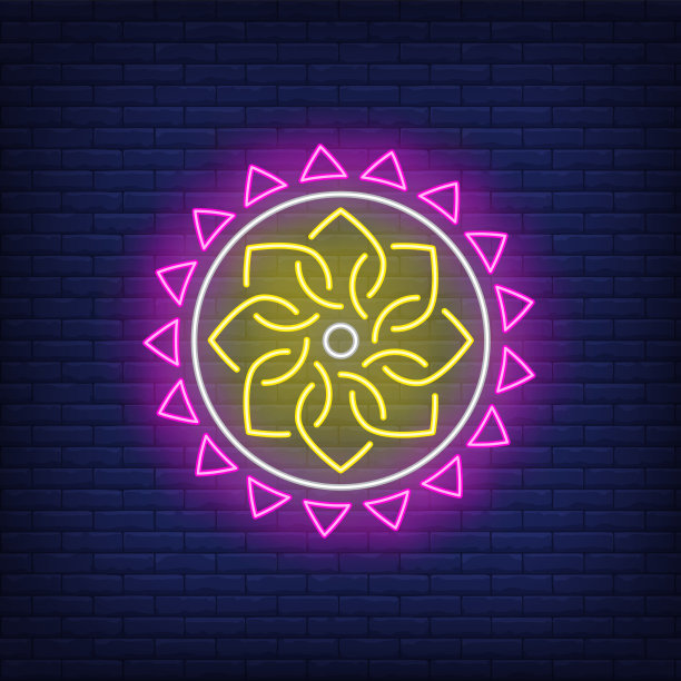 民族圆形曼荼罗图案霓虹灯图片下载