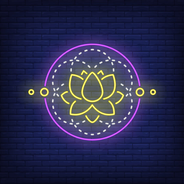 荷花在圆形霓虹招牌上图片下载