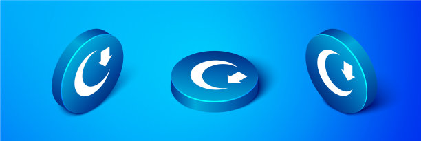 等距月亮图标孤立在蓝色背景图片下载