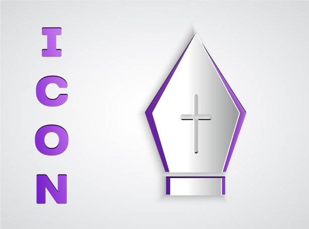 剪纸教皇的帽子图标孤立在灰色图片下载