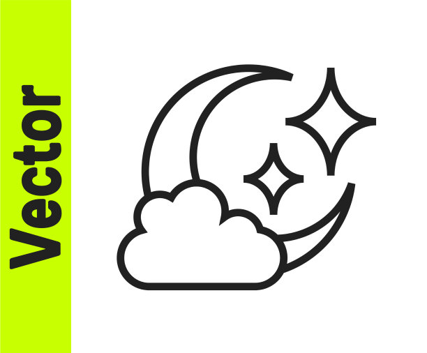 黑线云与月亮图标孤立在白色图片下载