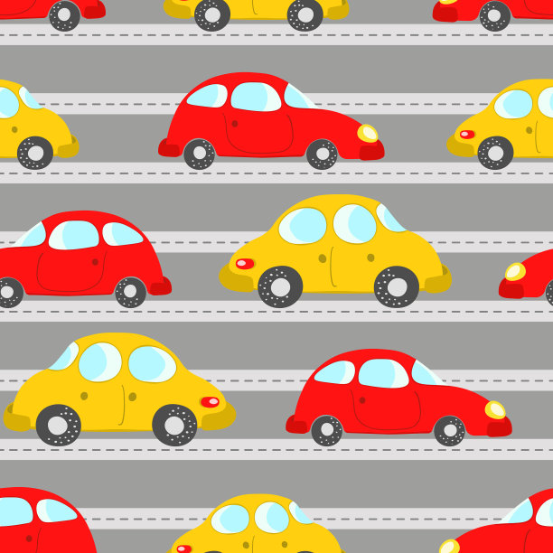 无缝图案与可爱的汽车在蓝色的背景图片下载