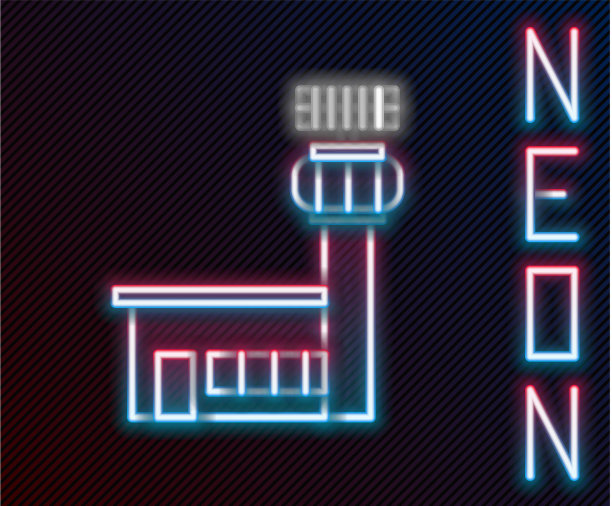 发光的霓虹灯线机场管制塔图标图片下载