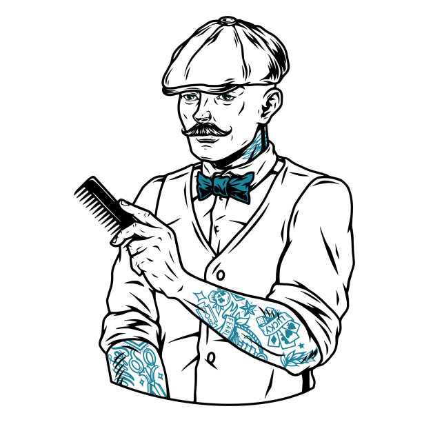 时髦的胡子理发师在爱尔兰帽图片下载