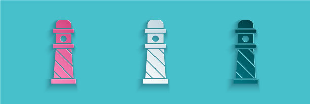 剪纸灯塔图标孤立在蓝色图片下载