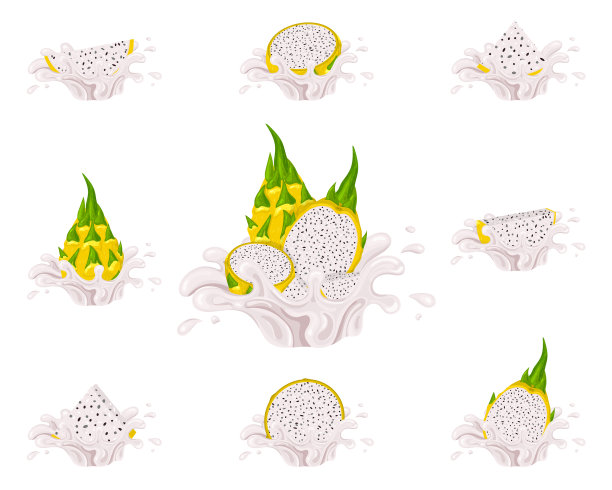 设置鲜亮黄色火龙果汁喷溅图片下载