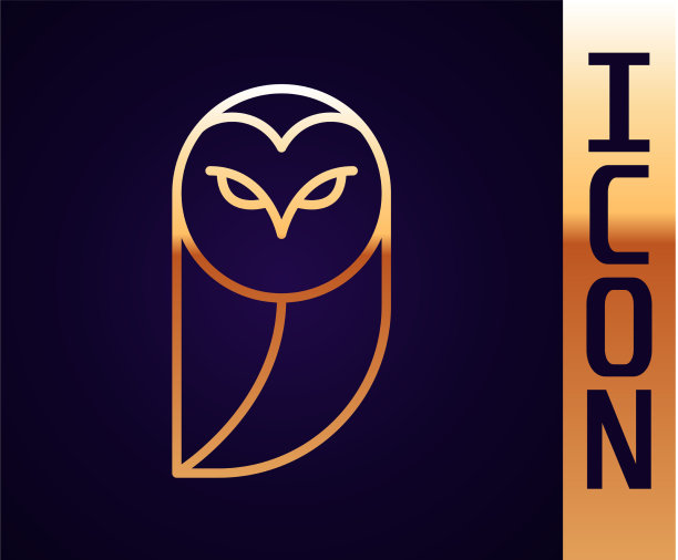 金色线猫头鹰图标孤立在黑色背景图片下载