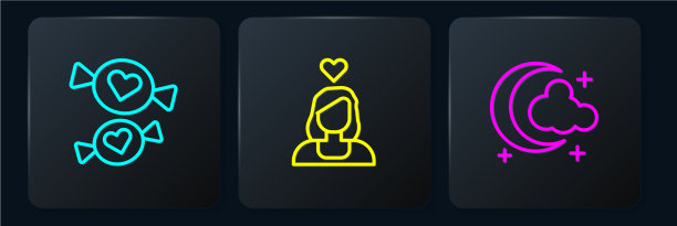 Set line糖果月亮星星和情侣在爱图片下载