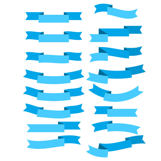 设置蓝色扁平丝带孤立在白色图片下载