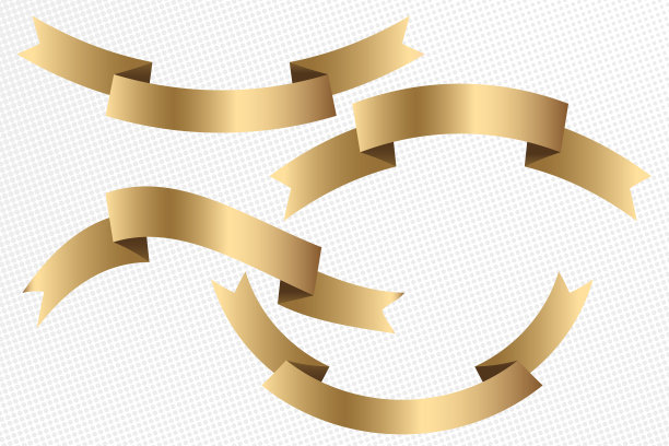 设置金色扁平丝带孤立在白色图片下载