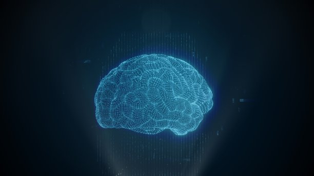 脑部扫描技术。人脑的3D动画。人工智能。神经外科诊断。深度学习、人工智能和现代技术3D渲染。图片下载