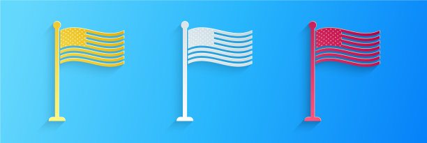 旗杆上剪纸美国国旗图标图片下载