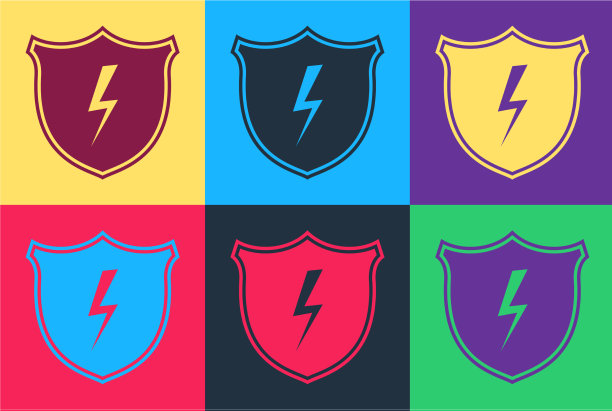 波普艺术安全盾牌与闪电图标隔离图片下载