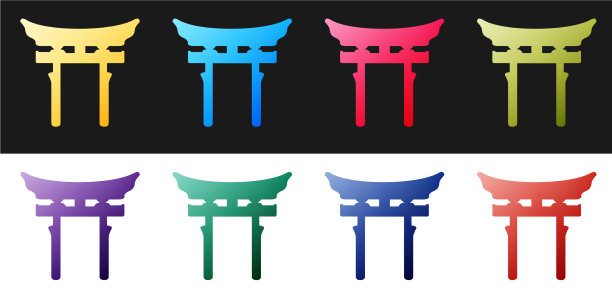 设置日本门图标隔离在黑色和白色图片下载