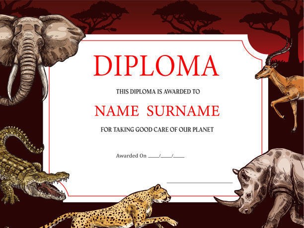 有非洲野生动物素描设计文凭图片下载