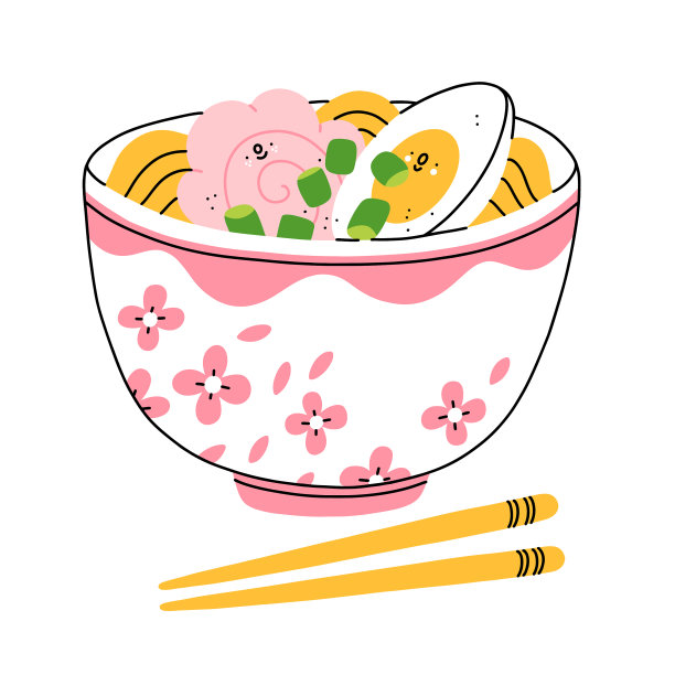 卡通拉面碗虾和鸡蛋图片下载