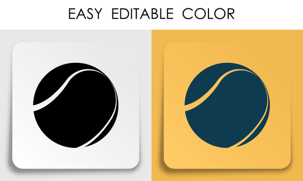 运动网球图标在纸正方形贴纸与阴影。运动设备。手机应用程序按钮。向量图片下载