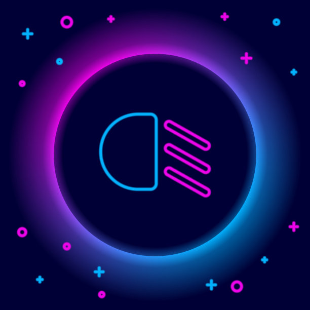 发光的霓虹灯线远光灯图标孤立在黑色图片下载