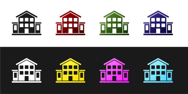 设置房子图标隔离在黑色和白色图片下载