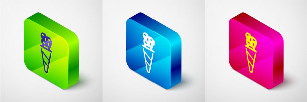 等距冰淇淋在华夫蛋筒图标孤立图片下载