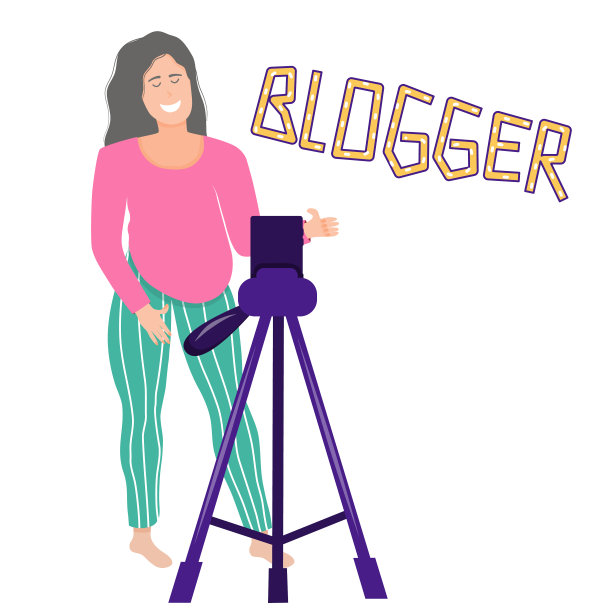 一个快乐的怀孕的博主女孩对着镜头微笑图片下载