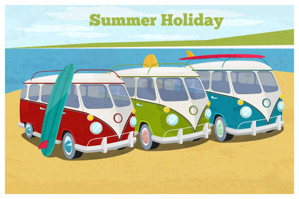 带露营车的夏季旅行设计图片下载