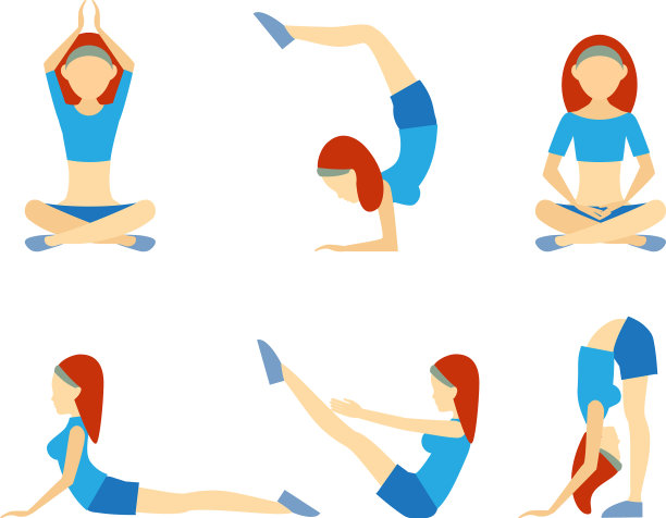 6个姿势的瑜伽女孩图片下载