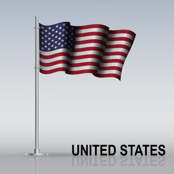 美国国旗飘扬在旗杆上图片下载