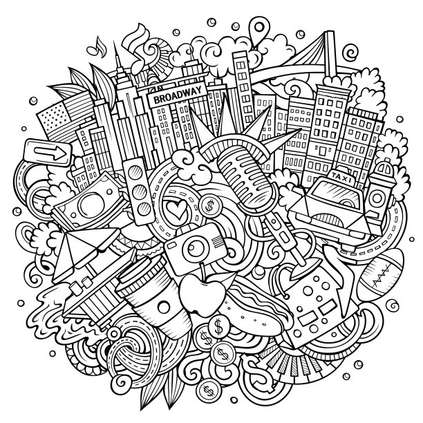 纽约手绘卡通涂鸦图片下载