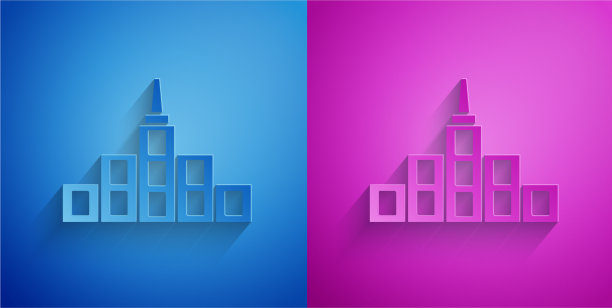 剪纸城市景观图标孤立在蓝色和图片下载