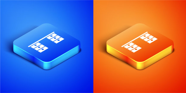 等距办公桌图标孤立在蓝色和图片下载