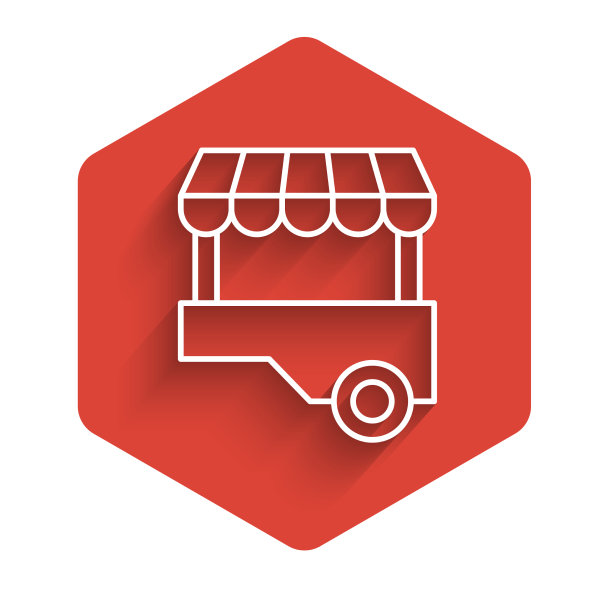 白线快餐车与遮阳篷图标图片下载