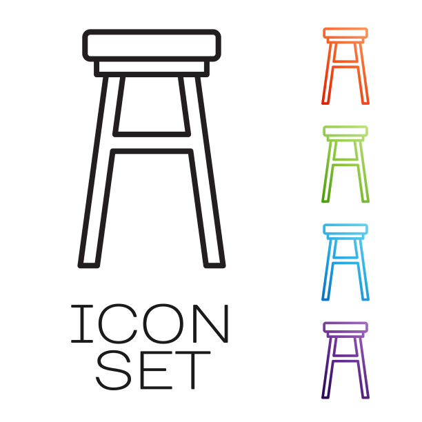 黑色线椅子图标孤立在白色背景图片下载