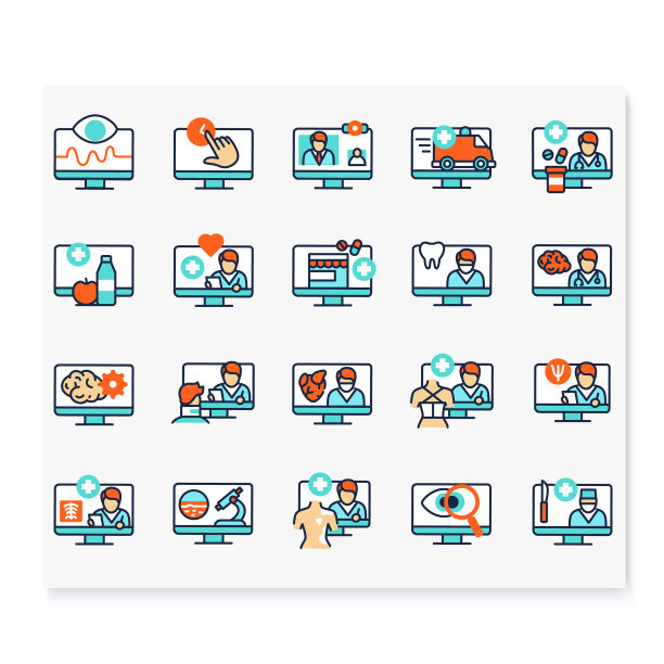远程医疗颜色图标集图片下载