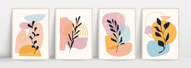 植物墙艺术用树叶画集图片下载