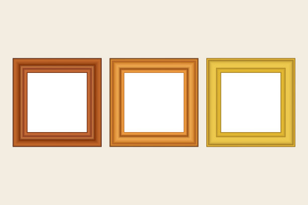 一套方形黄金复古木框架为您的设计。复古封面。文本。古董古董黄金现代矩形框架。模板向量插图图片下载