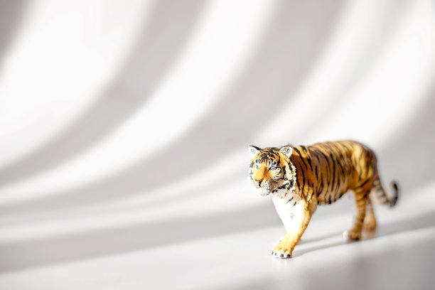 老虎象征着2022年的中国新年。老虎雕像孤立在白色背景与阴影。副本的空间。图片下载