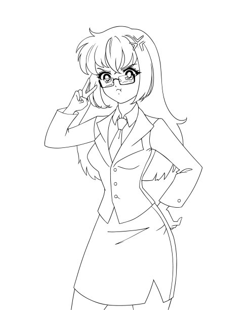 可爱的动漫女孩穿着办公套装，孤立在白色背景上。图片下载