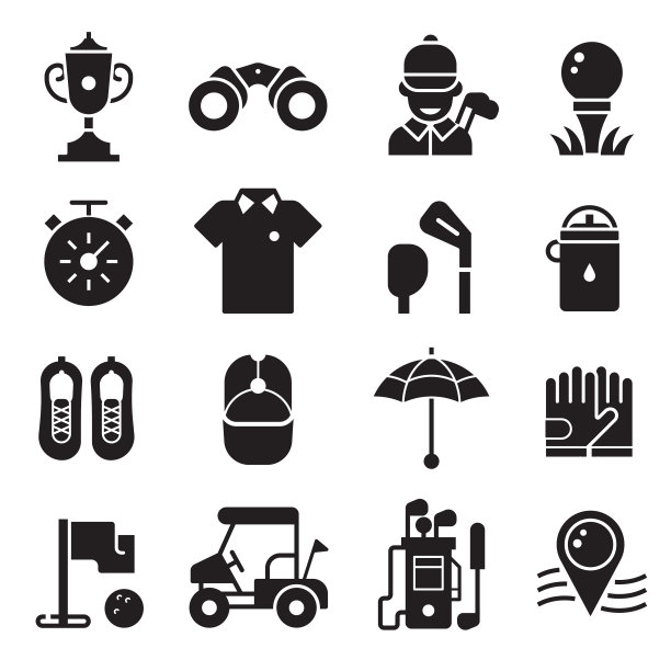 高尔夫图标设置在轮廓剪影风格图片下载