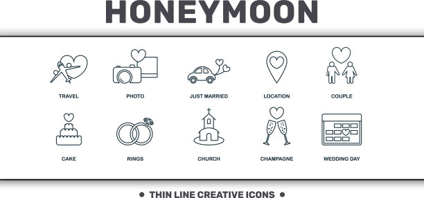 蜜月图标细线集合包括图片下载