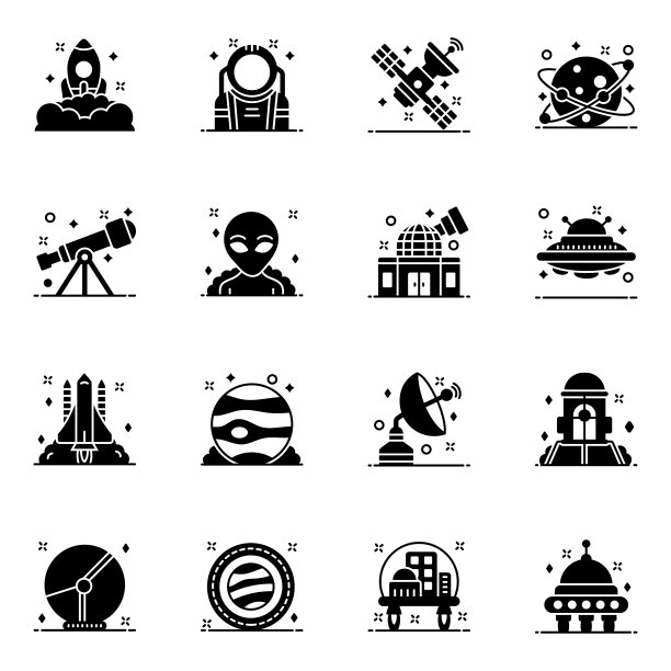 空间图标在现代固体风格包图片下载