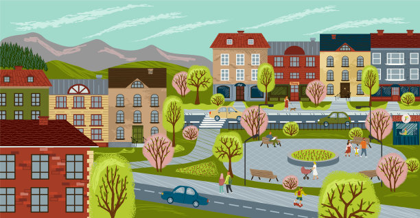 城市生活概念城市景观图片下载