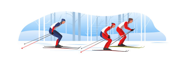 穿着运动服的滑雪者正在用滑雪杖滑雪图片下载